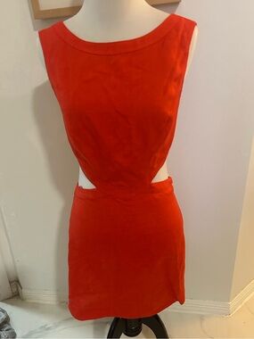 Socapri Linen Viscose Dress Cutouts Coral Orange Italy 38 0 Mini Open Back Sexy